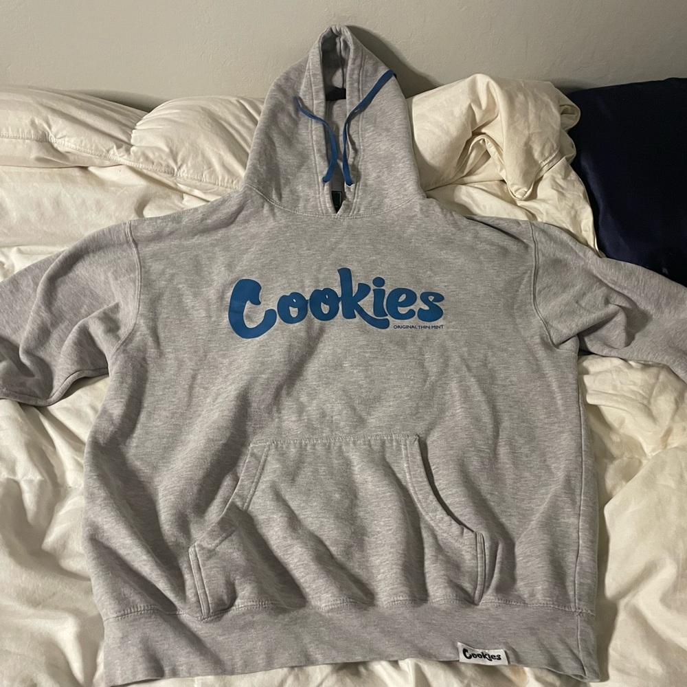 Gray Hoodie with Blue Cookies Logo